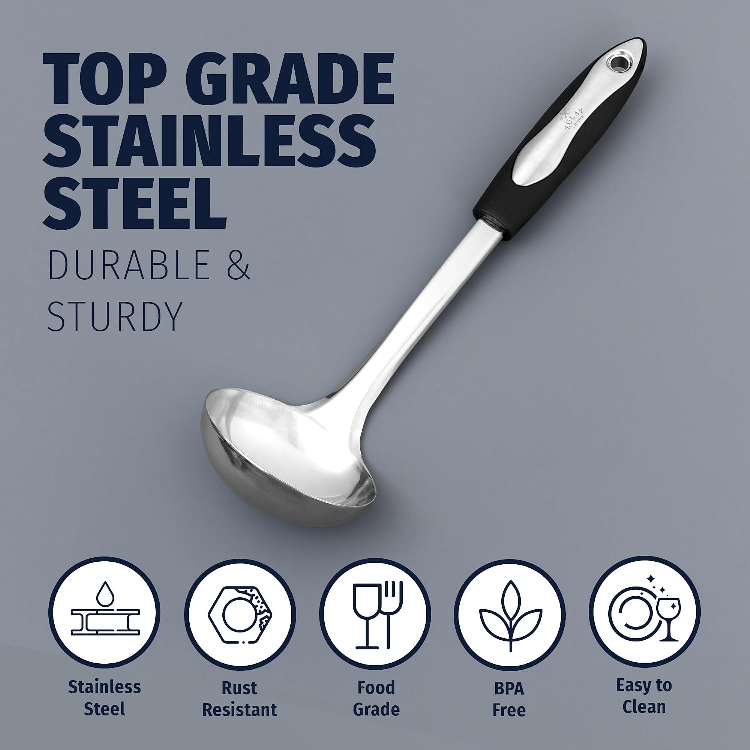 Zulay Kitchen Premium Soup Ladle - 12" Stainless Steel with Non-Slip Silicone Handle