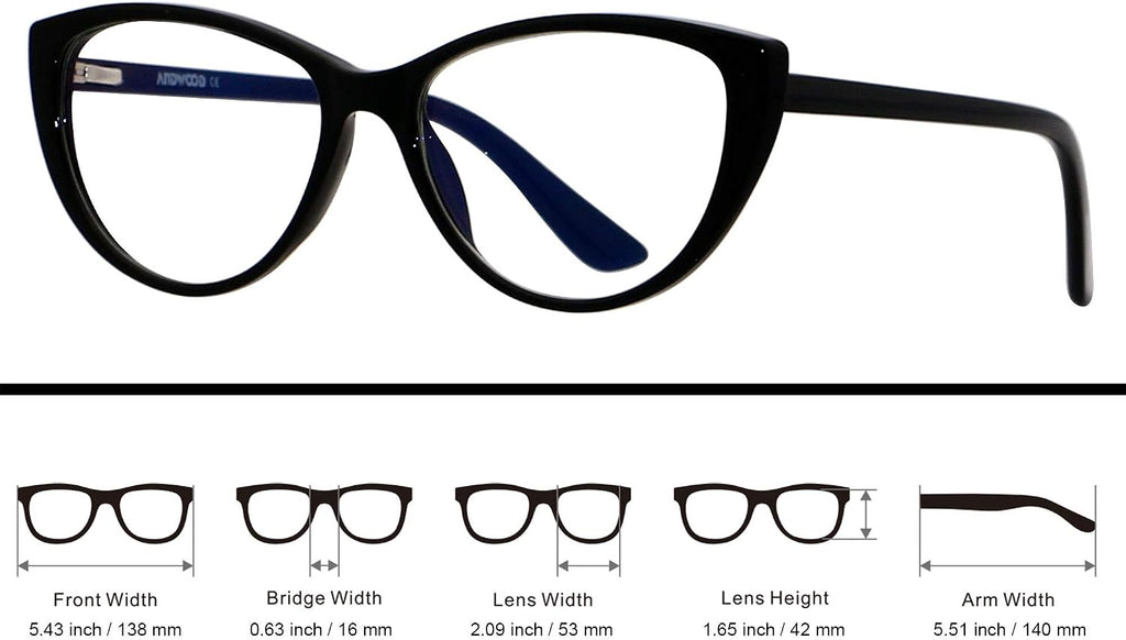 ANDWOOD Blue Light Blocking Glasses Women Bluelight Blocker Computer Cateye Clear Cat Eye Eyeglasses Frame AR003