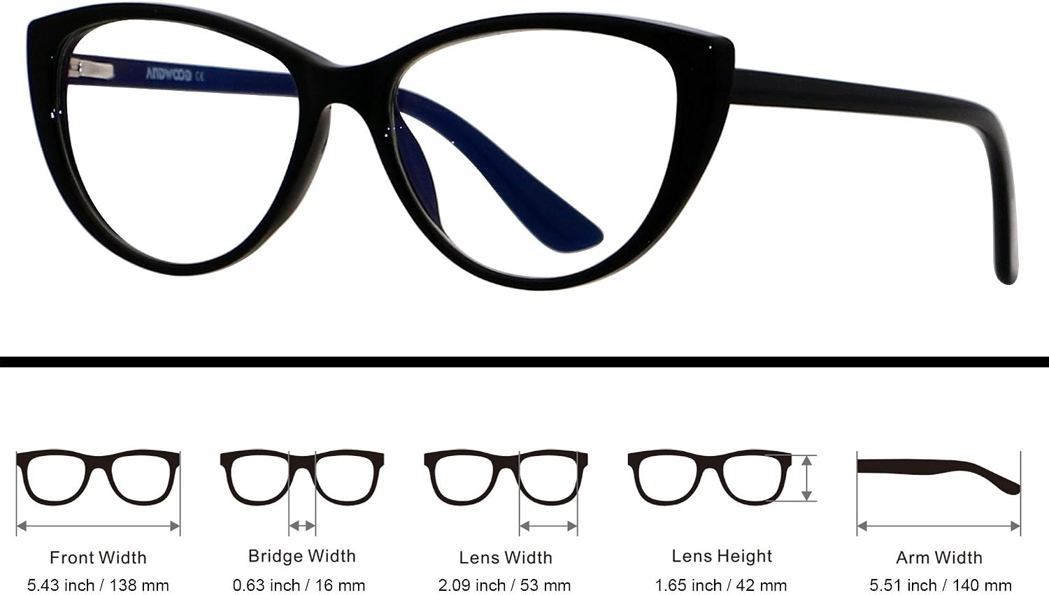 ANDWOOD Blue Light Blocking Glasses Women Bluelight Blocker Computer Cateye Clear Cat Eye Eyeglasses Frame AR003