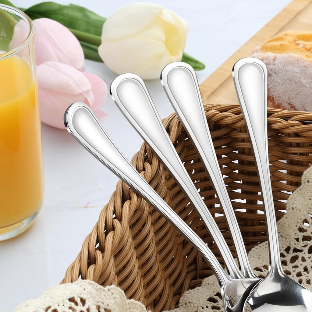Soup Spoons - 24 PCS Round Spoon  6.9 Inch Stainless Steel Korean Spoons for Soup  Cereal  Dessert  Dishwasher Safe & Line Pattern