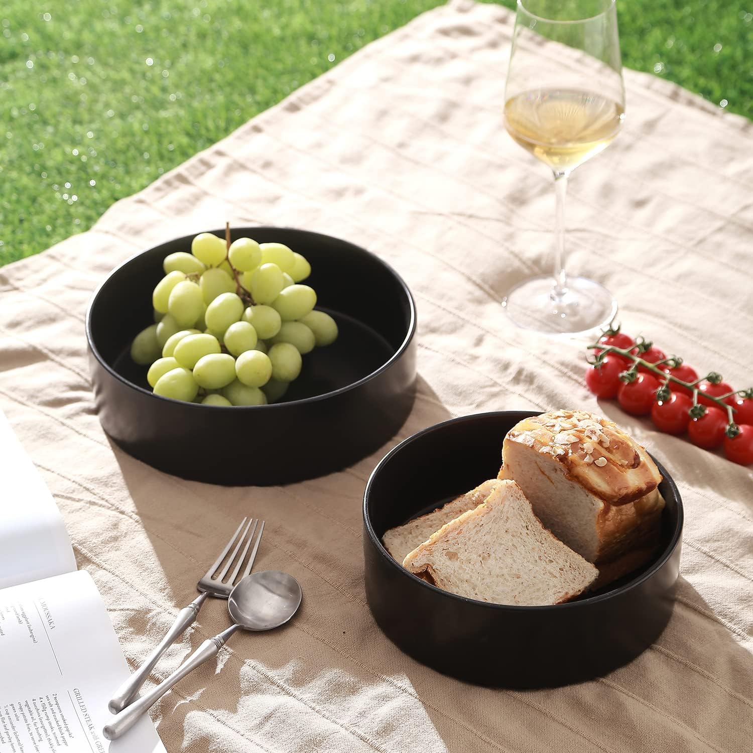 Stone Lain Celina Stoneware 2-Piece Serving Bowl Set  Black Bowls  Minimalist Dinnerware  Dish Set  Tall Rim  Microwave & Dishwasher Safe  Casual Tableware
