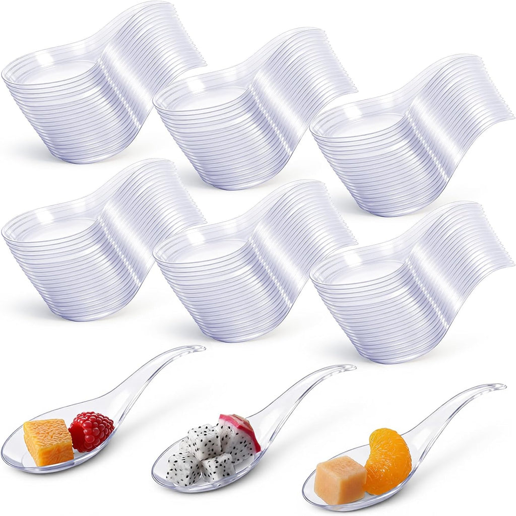 SHENLIU 400 Plastic Appetizer Spoons  Disposable Tasting Spoons for Desserts  Pudding  Soups  Sushi  Dipping Sauces  Plastic Mini Tasting Desserts Ice Cream Sample Spoon Bulk  Clear Appetizer Plates