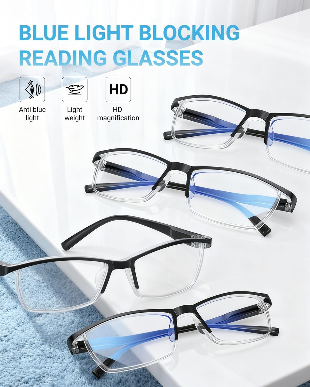 LUFF 4Pcs Anti-Blue-ray Reading Glasses Portable Ultra-Light Readers(2.0X)