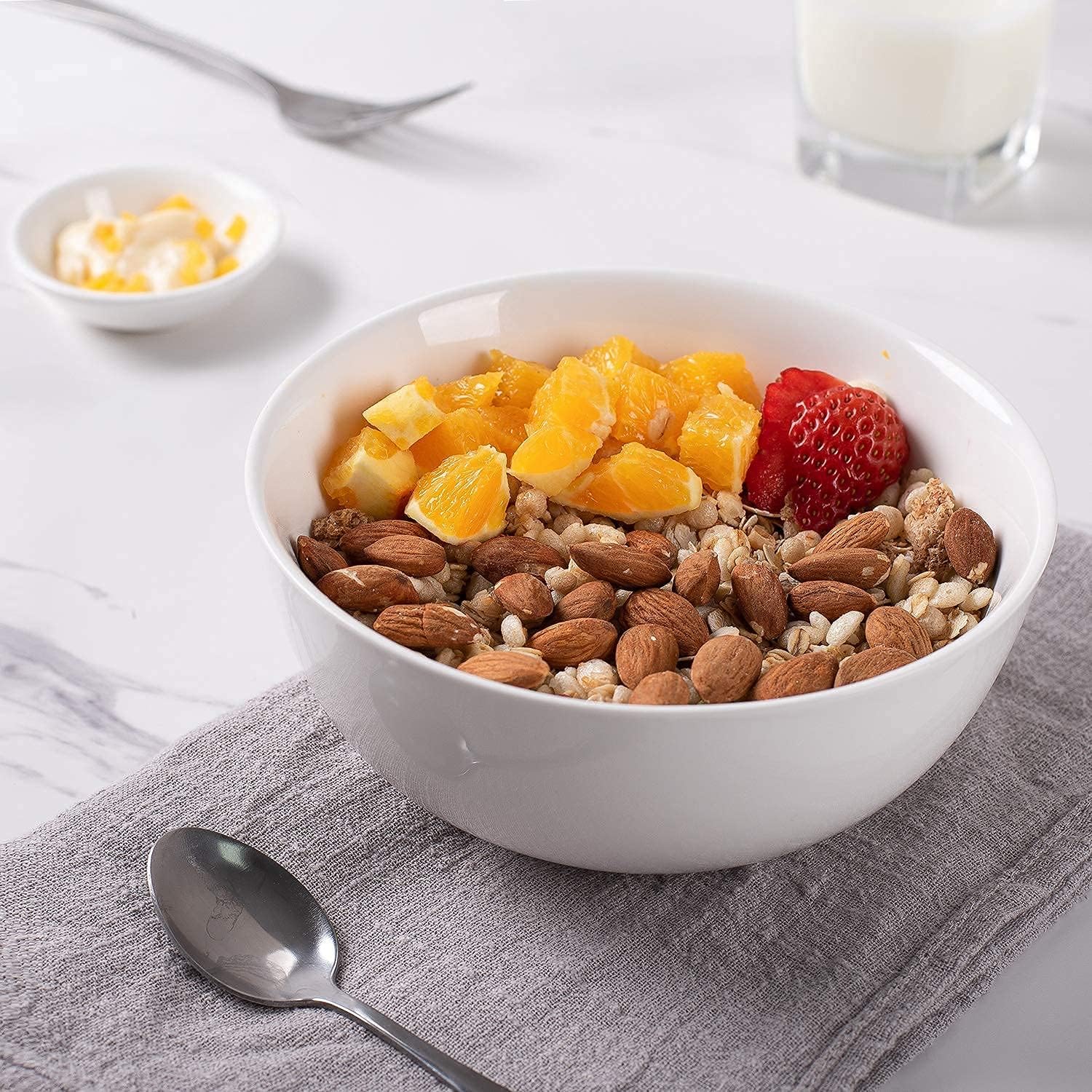 DELLING Ultra-Strong 22 Ounce Soup Bowls  Cereal Bowl  6 inch Bowls Set  White Ceramic Bowls  White Bowls for Kitchen  Snack Rice Pasta Salad Oatmeal  Set of 6  Dishwasher & Microwave Safe