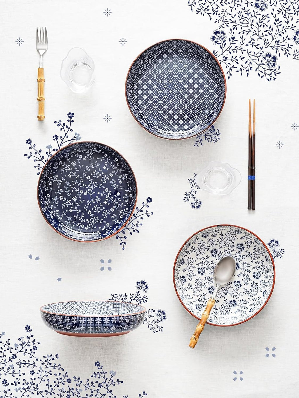 LE TAUCI Pasta Bowl 32 oz  Ceramic Salad Bowl  Japanese-Style Plate Bowls for Serving Pasta  Fruits  Salad  Noodle  Dinner  Soup  Mircrowave Oven Dishwasher Safe - 8.2 Inch  Set of 4  Vintage Blue