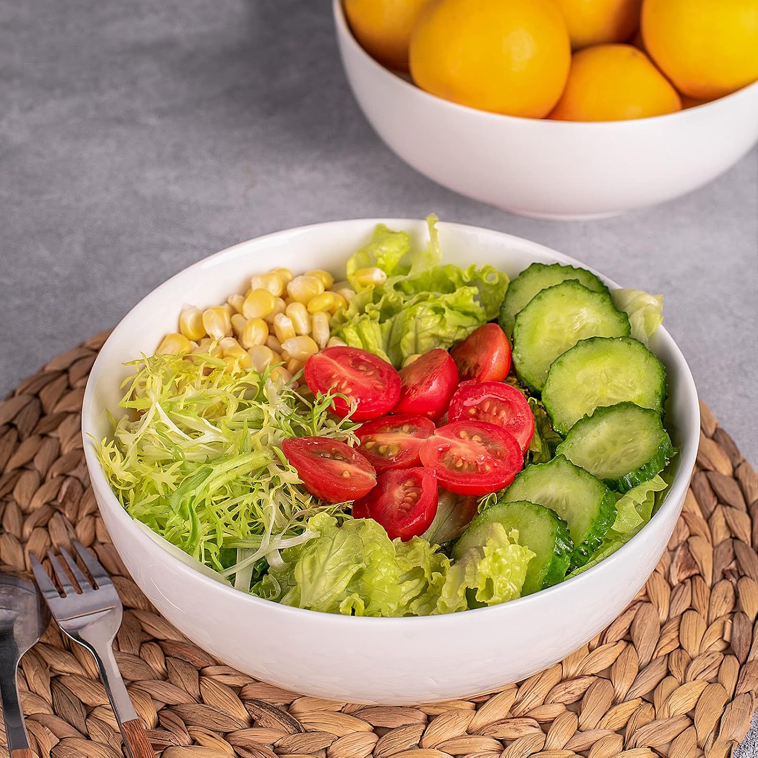 DELLING 60 Oz Large Serving Bowls Set  8" White Soup Bowls Salad Bowls Serving for Kitchen  Ceramic Mixing Bowls For Eating Pasta  Noodle  Fruit Vegetable  Ramen  Microwave & Dishwasher Safe  3 Pack
