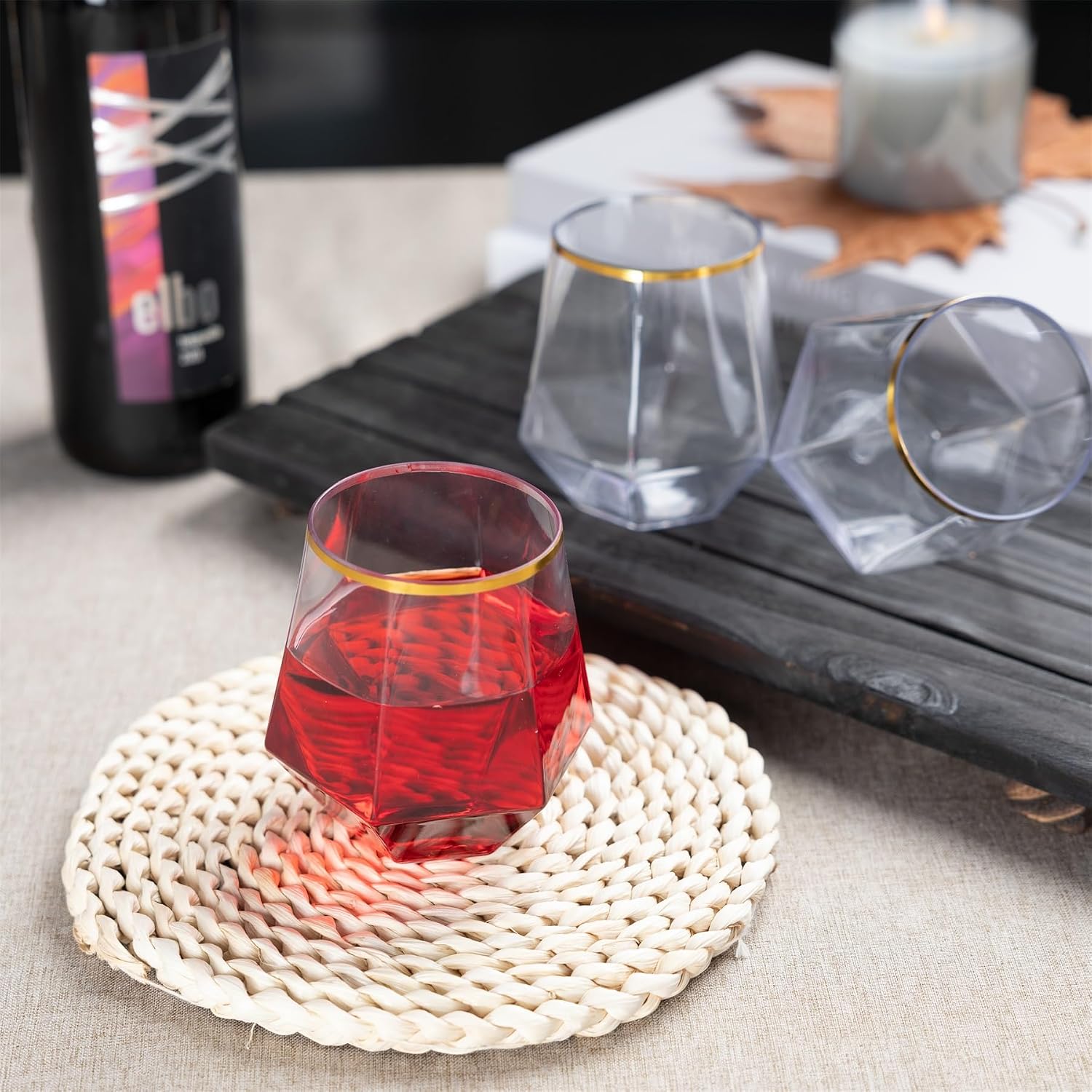 Lullaby 40pcs Plastic Wine Glasses with Gold Rim  12oz Clear Disposable Wine Cups for Champagne Whiskey Cocktail  Perfect for Parties  Weddings and Daily Use