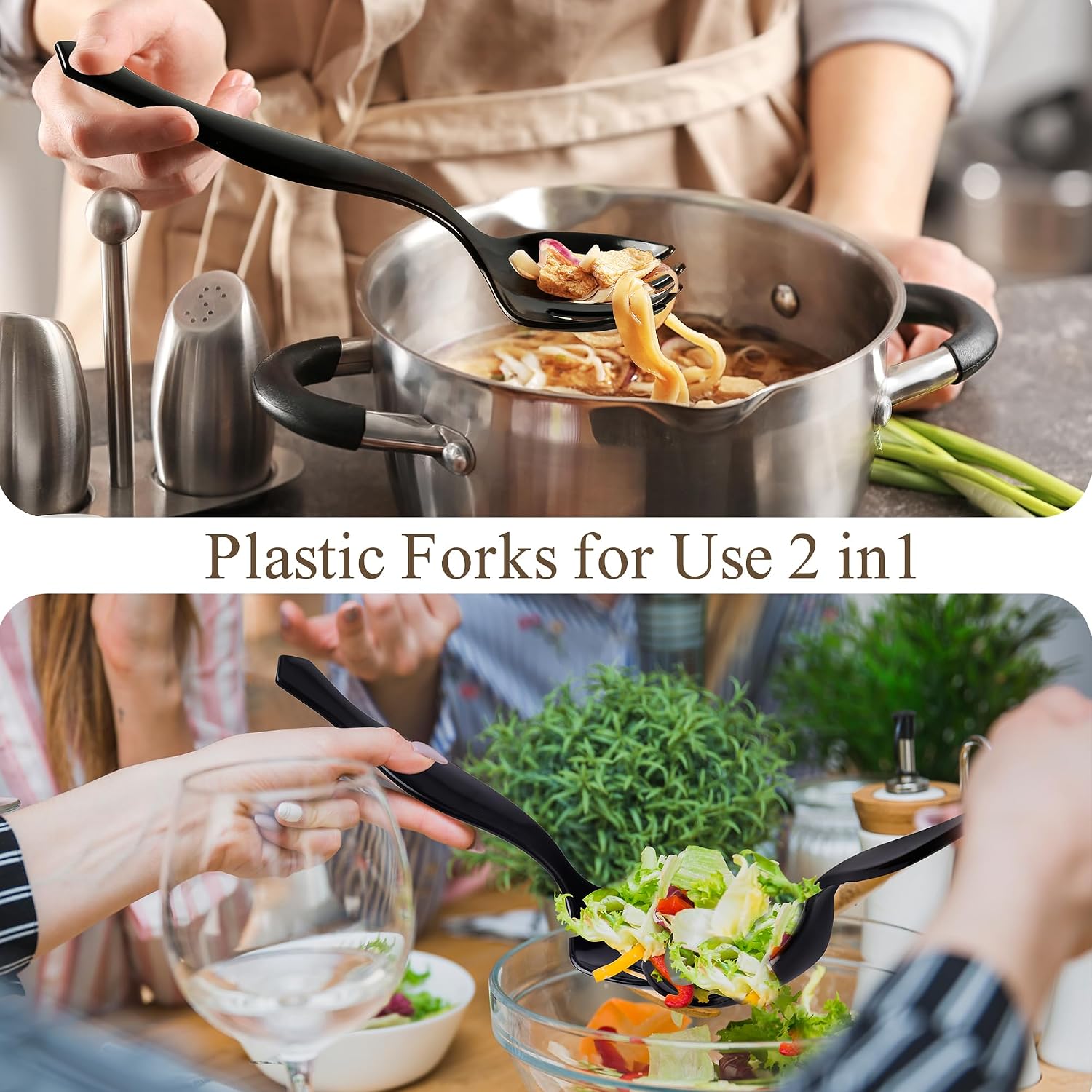 Mwellewm 36Pcs Plastic Serving Utensils Set 9'' Large Disposable Serving Spoons Forks Tongs for Serving Food Heavy Duty Black Large Party Utensils Supplies for Buffet Restaurant Dinner Salad Soup
