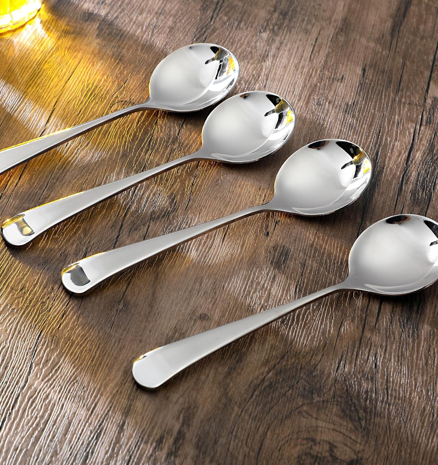 Soup Spoons Stainless Steel  4 Pcs Cereal Spoons  Heavy Duty Round Soup Spoon for Restaurant  Home & Catering  Dishwasher Safe (Silver)