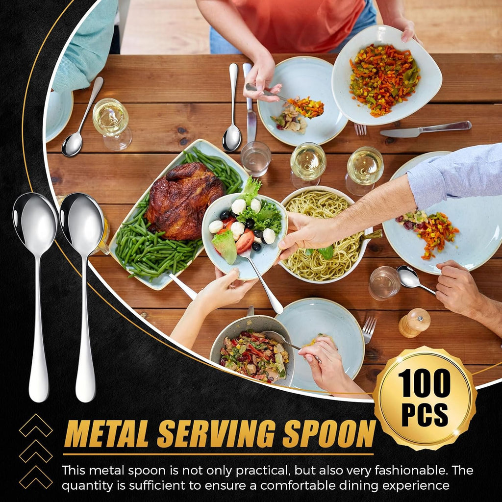 Nuogo 100 Pieces Soup Spoons Set Stainless Steel Spoons Silverware Dessert Dinnerware Bulk Metal Dinner Dinnerware Mirror Polished Tablespoon for Home Restaurant Kitchen Dishwasher Safe