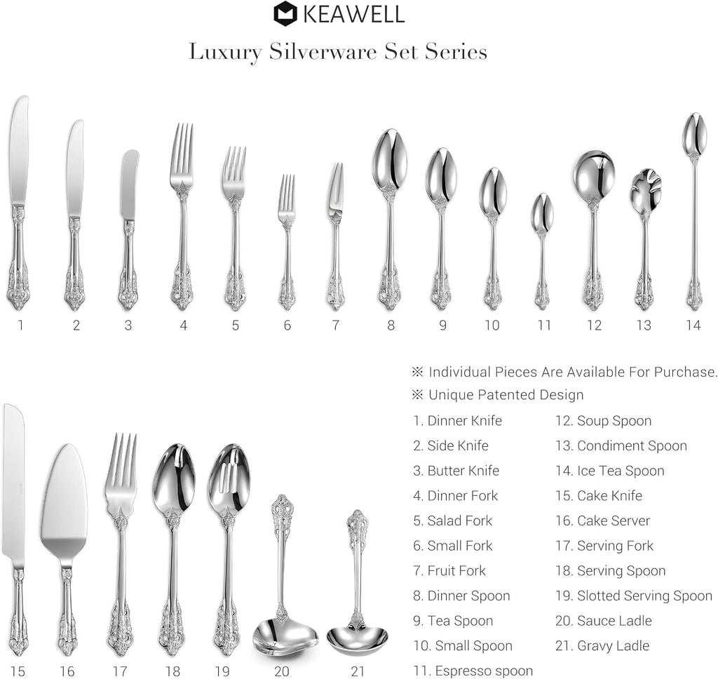 KEAWELL Gorgeous Round Soup Spoon  Set of 4  18/10 Stainless Steel  Luxury Bouillon Spoon  Dishwasher Safe  Fine Mirror Polished (Silver)