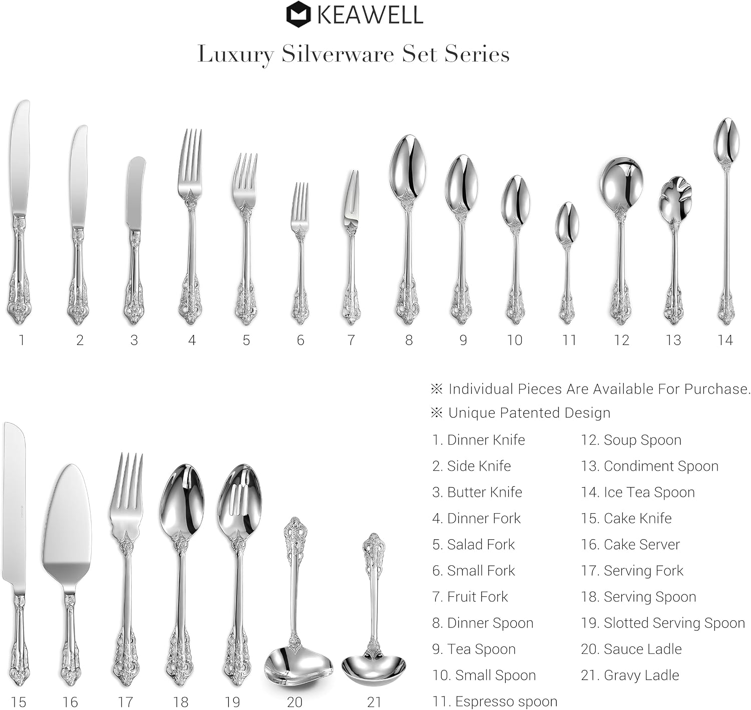 KEAWELL Gorgeous Round Soup Spoon  Set of 4  18/10 Stainless Steel  Luxury Bouillon Spoon  Dishwasher Safe  Fine Mirror Polished (Silver)