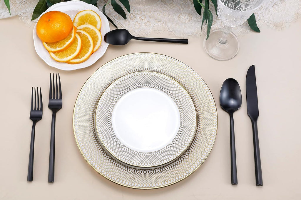 DEACORY Silverware Set Flatware Set Matte Black Cutlery Set Brushed Finished Hexagon Handle Heavy Stainless Steel 40 Pieces Dishwasher Safe Service for 8