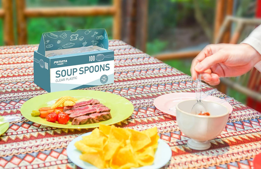 Plastic Soup Spoons  Heavyweight Clear Cutlery  Disposable Utensils for Party Supply  Pack of 100