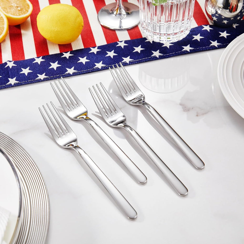 KEAWELL Premium Lucent 4-Piece 7.3 inch Forks Silverware – Mirror Polished 18/10 Stainless Steel with Modern Handle and Dishwasher Safe for Formal Meals and Gifting (4  Salad Forks)