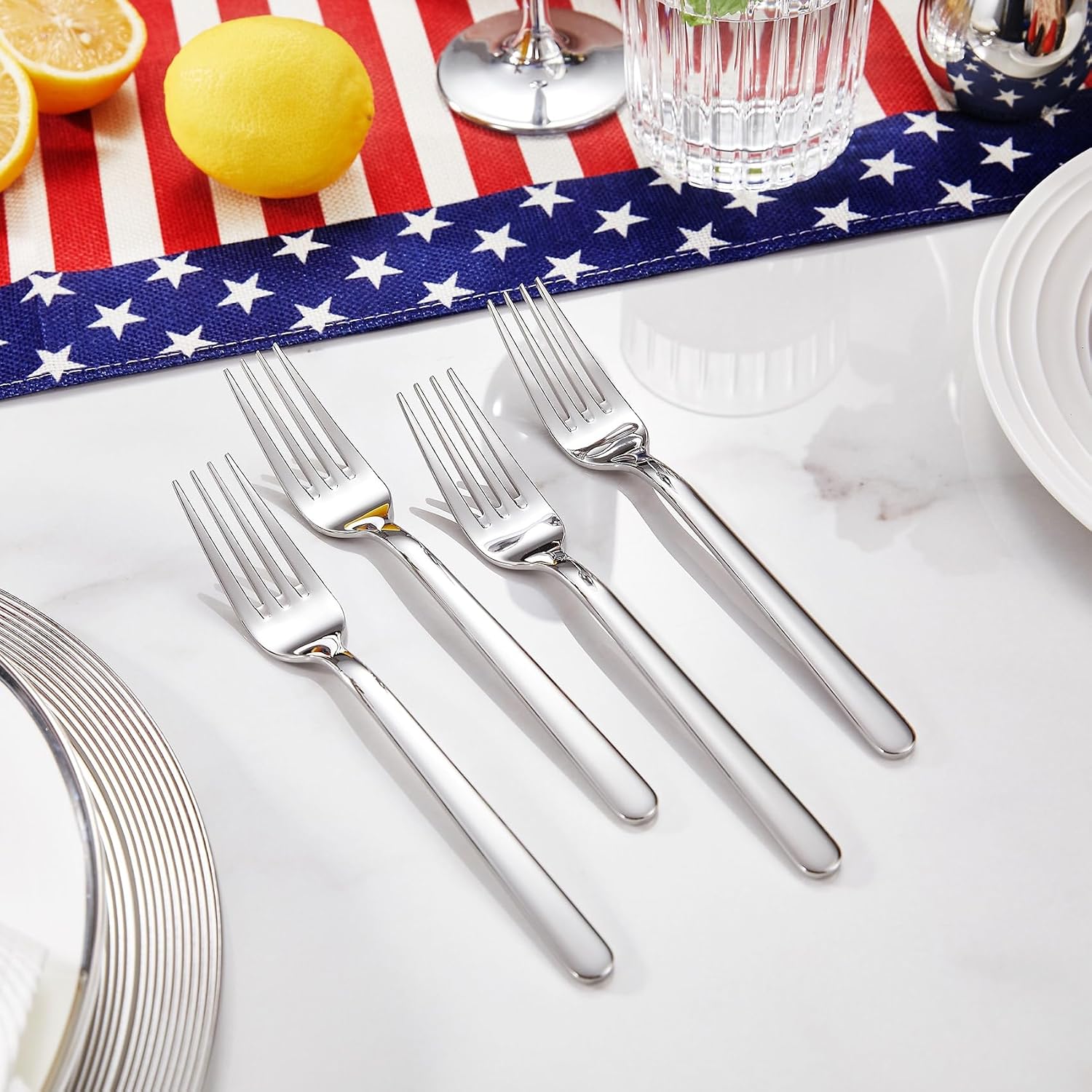 KEAWELL Premium Lucent 4-Piece 7.3 inch Forks Silverware – Mirror Polished 18/10 Stainless Steel with Modern Handle and Dishwasher Safe for Formal Meals and Gifting (4  Salad Forks)