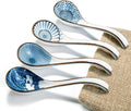 Asian Ceramic Soup Spoon  with Long Handle Easy to Hold  Non-slip Bottom  for Japanese Ramen  Chinese and Vietnamese Wonton  Noodle Soup Spoons (V86)