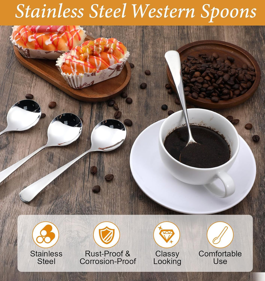 Soup Spoons Stainless Steel  4 Pcs Cereal Spoons  Heavy Duty Round Soup Spoon for Restaurant  Home & Catering  Dishwasher Safe (Silver)