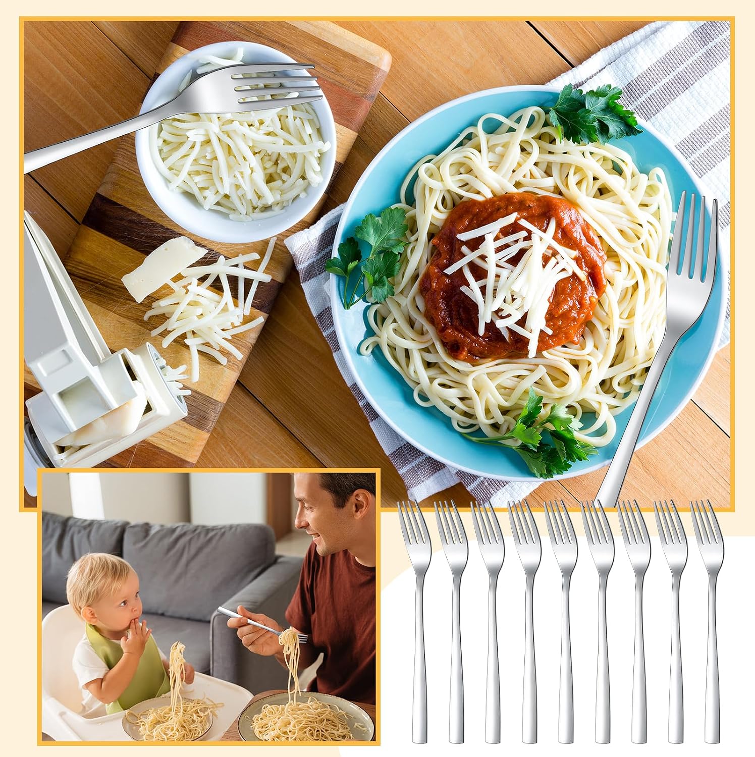 Minatee 100 Pieces Dinner Forks Bulk Set 8 Inches Stainless Steel Metal Forks Silverware Flatware Mirror Polished Salad Cutlery for Home Kitchen Restaurant Eating Silverware Utensils