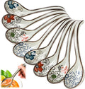 8 Pcs Asian Ceramic Soup Spoons  Japanese Ramen Spoon with Long Curved Handle  Chinese Soup Spoon  Porcelain Tablespoon  Kitchen Serving Spoon for Miso  Noodles  Cereal  Wonton  Dumpling Rice