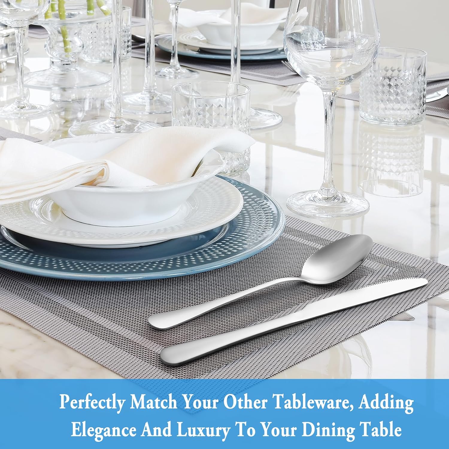 Dinner Spoon Set 16 Pcs 7.3" Tablespoons Premium Food Grade Stainless Steel Spoons Durable Metal Spoon Tablespoon Silverware Spoons Only Mirror Finish & Dishwasher Safe Use for Home Restaurant