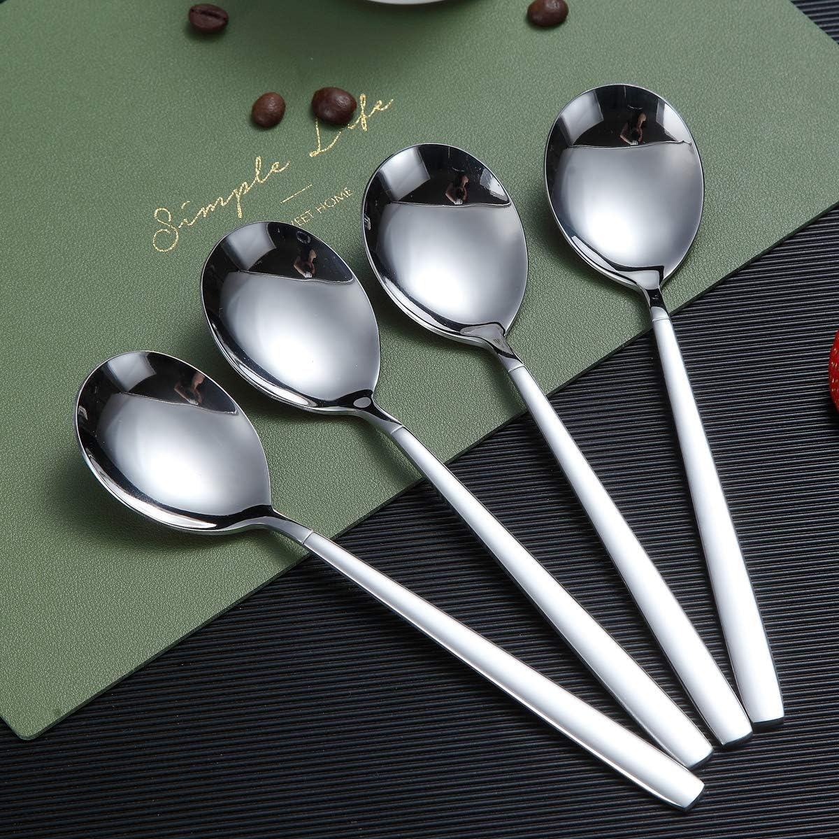 Berglander Dinner Spoon of 12  Stainless Steel Soup Spoons Silverware  Shiny Modern Soup Spoon Table Spoons Set Dishwasher Safe