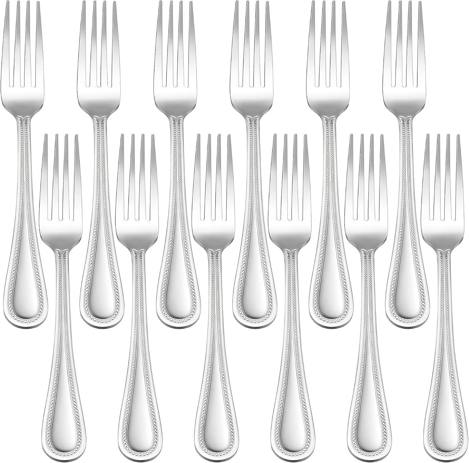 E-far Salad Forks Set of 12  6.9 Inch Pearled Edge Dessert Forks Stainless Steel Suitable for Party  Home  Kitchen and Restaurant  Non-toxic & Mirror Polished  Dishwasher Safe