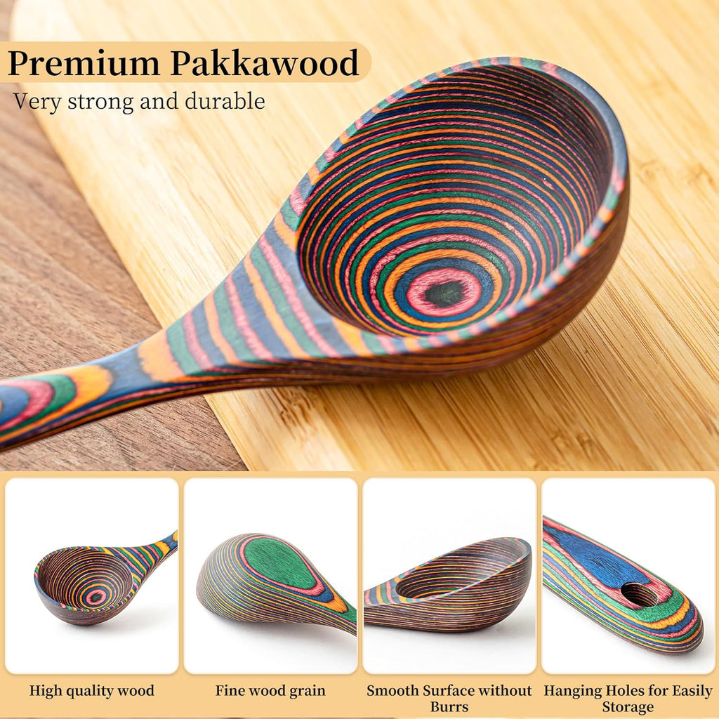 Gudamaye Pakkawood Rainbow Deep Soup Ladles Pakkawood Ladle 10.6 inch Big Soup Ladle for Cooking Deep Ladle Spoons Wood Ladle  Wood Kitchen Utensils Set  Wooden Spoons for Cooking