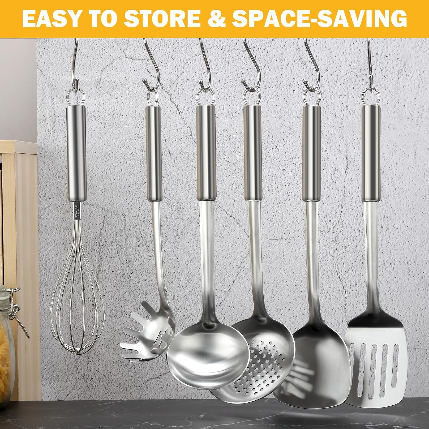 6-Piece Kitchen Cooking Utensils Set  Stainless Steel Kitchen Utensils with Suspendable Handle  Spatula  Slotted Turner  Soup Ladle  Slotted Spoon  Whisk  Pasta Server  Dishwasher Safe