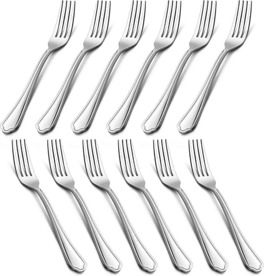 LIANYU Salad Forks Set of 12  6.7 Inches Stainless Steel Appetizer Dessert Forks Silverware  Scalloped Edge  Dishwasher Safe