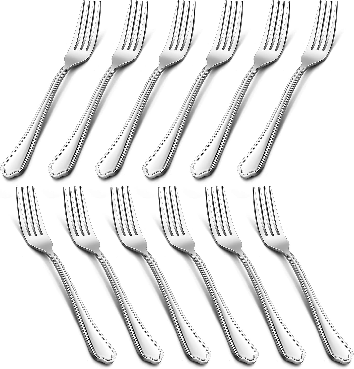 LIANYU Salad Forks Set of 12  6.7 Inches Stainless Steel Appetizer Dessert Forks Silverware  Scalloped Edge  Dishwasher Safe