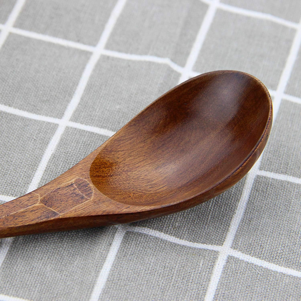 Soup Spoons AOOSY Wooden Soup Spoons  6 Pieces 7.84 inches Japanese Ramen Spoon Round Nanmu Wood Long Handle Rice Dessert Cooking Tasting Dinner Table Spoon for Kitchen Restaurant