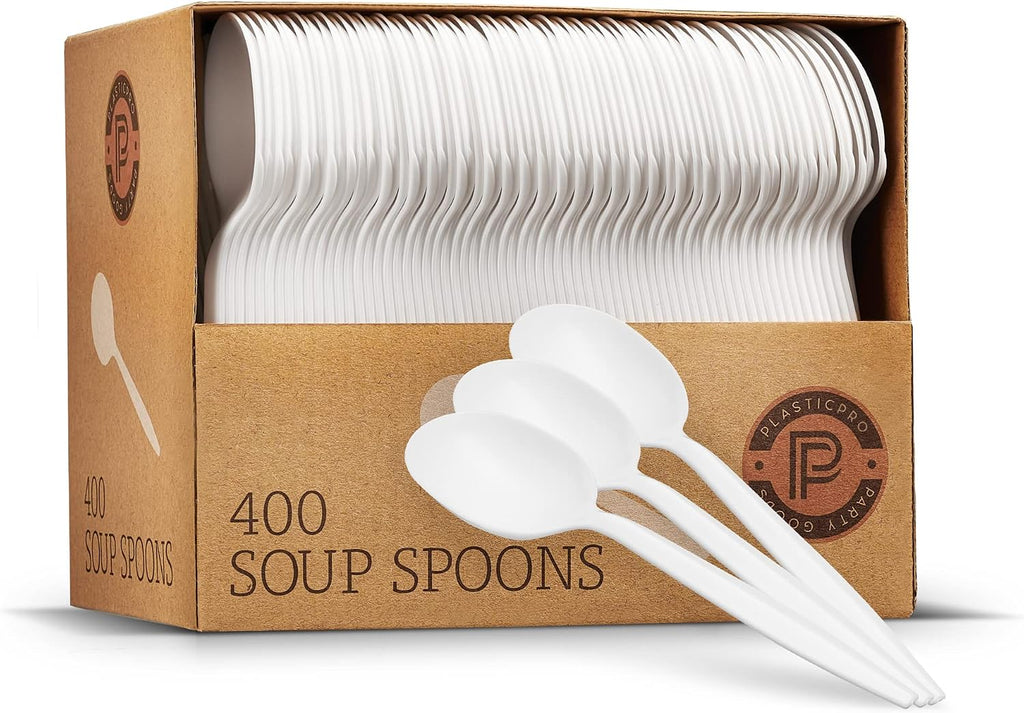 Plasticpro Cutlery 400 Mediumweight White Disposable Plastic Soup Spoons