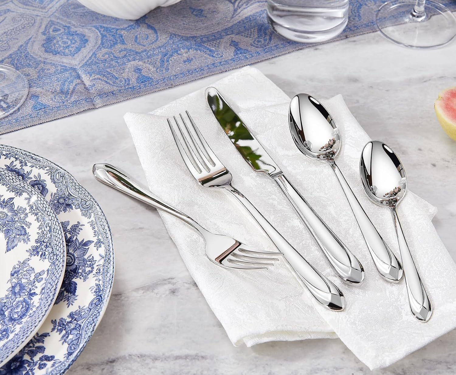 KEAWELL Premium Astra 4-Piece 7.3 inch Fork Set – 18/10 Stainless Steel Mirror-Finished Silverware with Diamond-Faceted Handles  Comfortable Grip and Dishwasher Safe (4  Salad Forks)