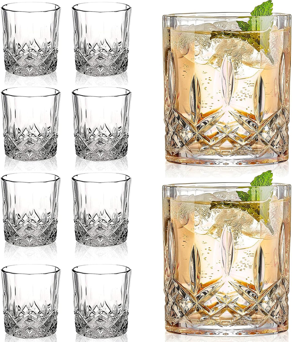 Crystal Whiskey Glasses Set of 8(Buy 6  get 2 Free)  11 OZ Old Fashioned Whiskey Glasses  Bourbon Cocktail Rocks Glasses  Clear Bar Glasses for Drinking Scotch Vodka Tequila Rum Gift for Men