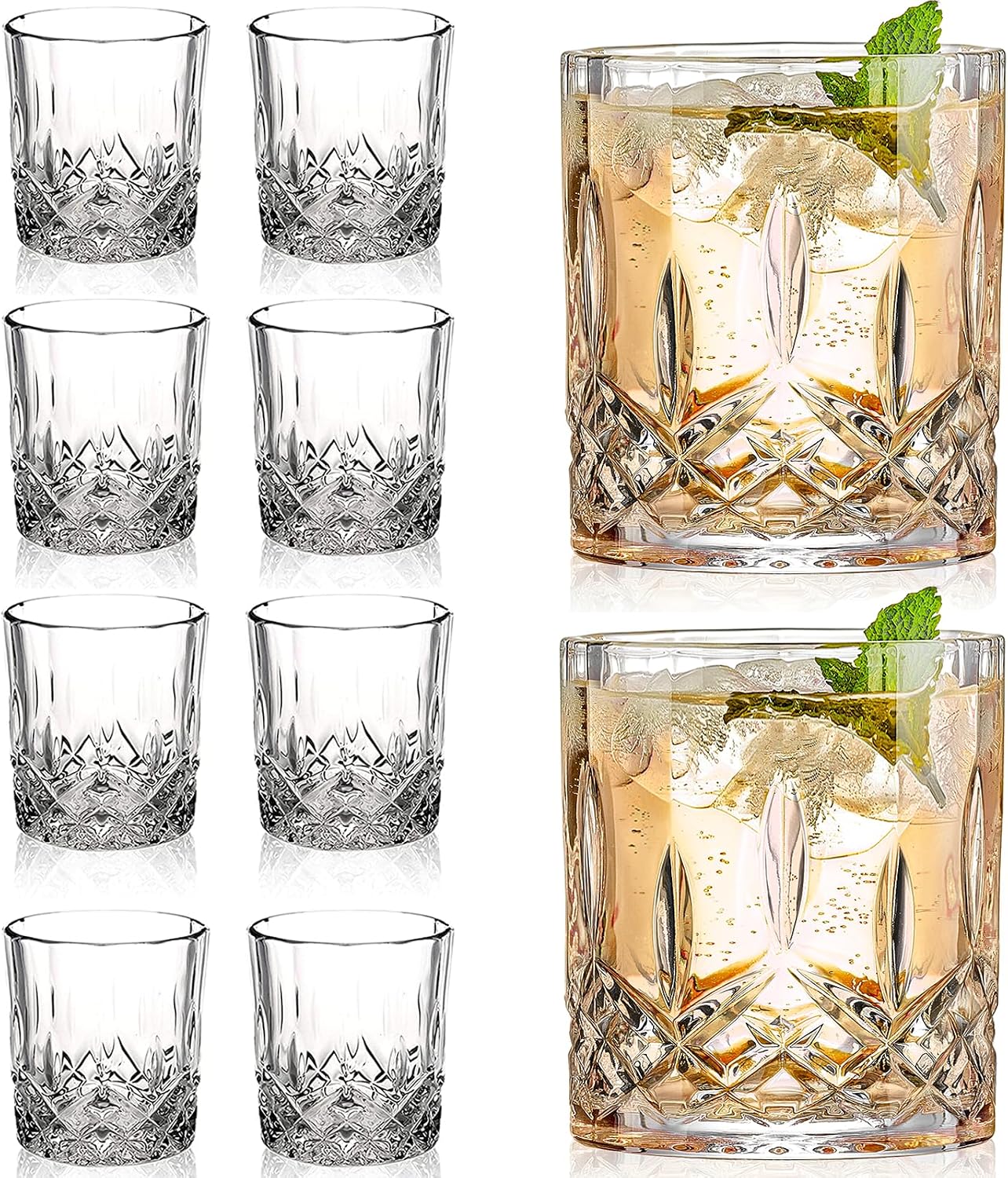 Crystal Whiskey Glasses Set of 8(Buy 6  get 2 Free)  11 OZ Old Fashioned Whiskey Glasses  Bourbon Cocktail Rocks Glasses  Clear Bar Glasses for Drinking Scotch Vodka Tequila Rum Gift for Men