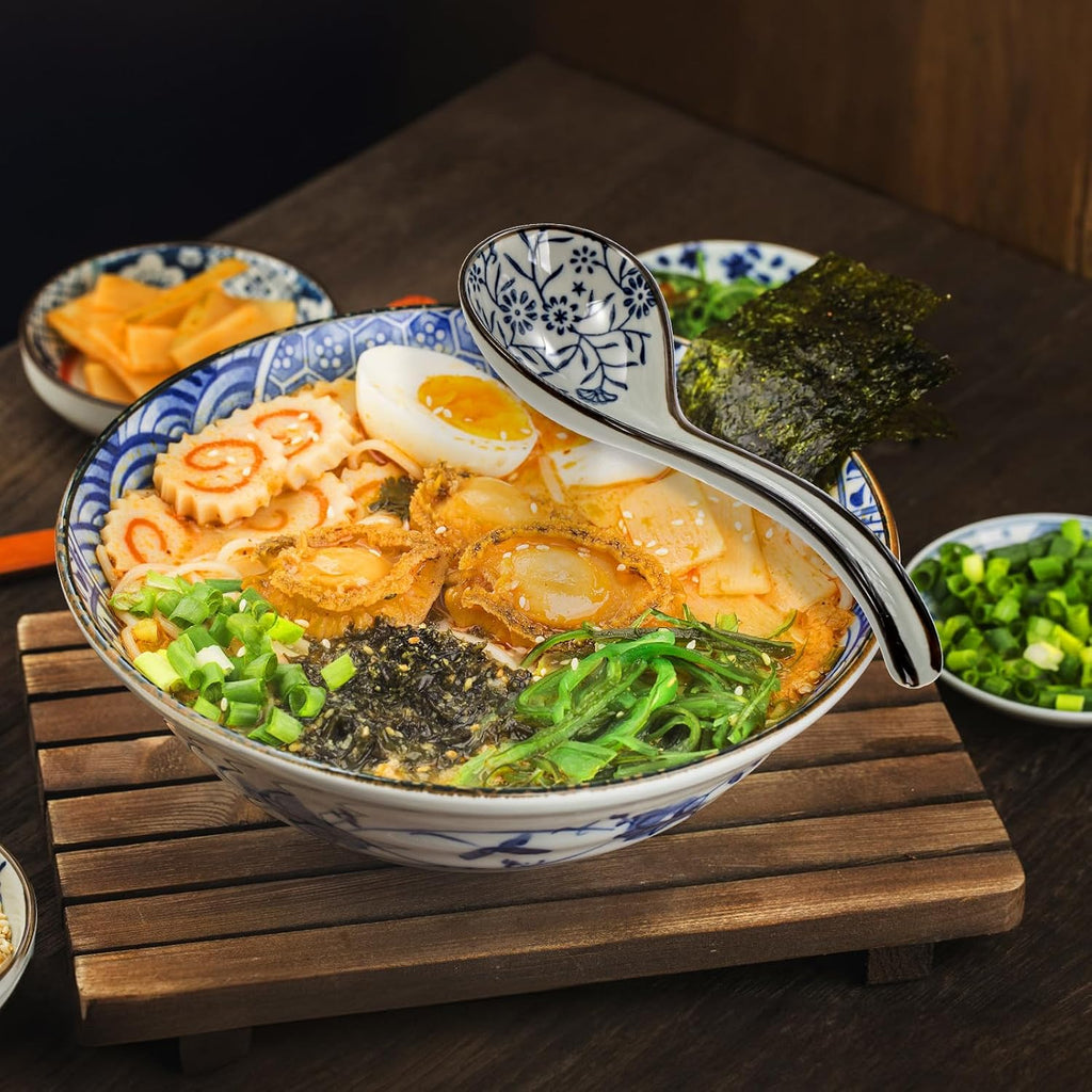 8 Pcs Asian Ceramic Soup Spoons  Japanese Ramen Spoon with Long Curved Handle  Chinese Soup Spoon  Porcelain Tablespoon  Kitchen Serving Spoon for Miso  Noodles  Cereal  Wonton  Dumpling Rice