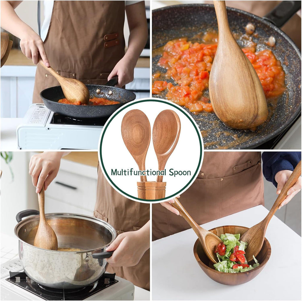 Wood Spoon  Healthy Acacia Wooden Cooking Spoons  Durable Kitchen Serving Spoon Scooper  Non Scratch Wood Ladle Tableware For Cooking  Serving Salad  Stirring Soup  Easy to use