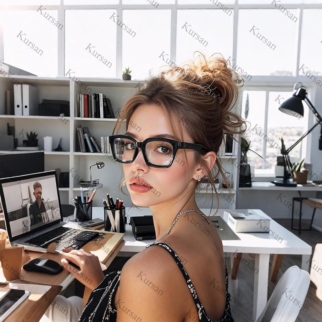 Kursan Classic Non Prescription Clear Lens Black Glasses for Women Men Thick Square Frame Eyeglasses