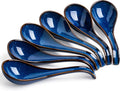 LYEOBOH Soup Spoons set of 6  Chinese Deep Soup Spoon - 6.5 inch Ceramic Korean Tablespoons for Ramen  Rice  Noodle  Asian Spoons with Deep Hook Design  Vintage Blue