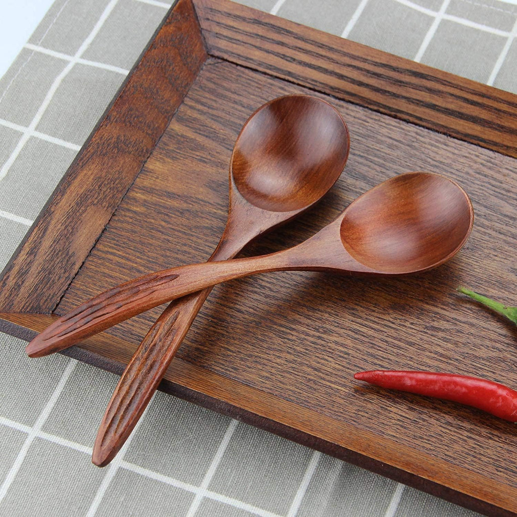 IQCWOOD Wooden Soup Spoons  Magic Wooden Spoons for Eating  6 Pieces 6.8 inch Asian Soup Spoon for Salad Desserts  Coffee  Snacks  Cereal  and Fruit