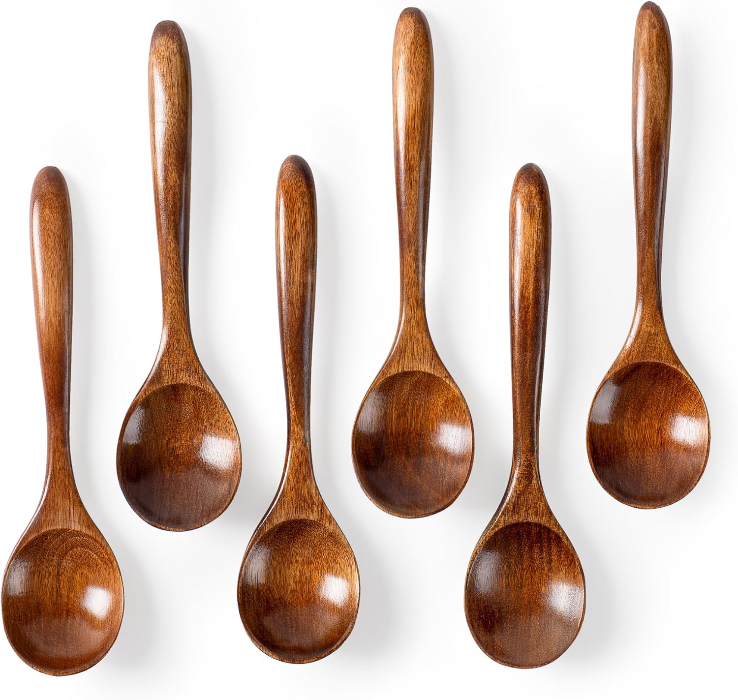 6 PCS Wooden Spoons for Honey  6.7 inch Small Wooden Spoons - Terrific for Tea  Coffee & Soup  Little Wood Serving Table Spoon Set  Bulk Bamboo Teaspoon for Eating with Unique Design