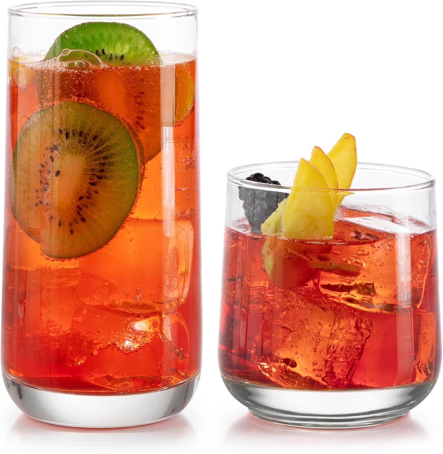 Libbey Ascent Tumbler and Rocks Drinking Glasses Set of 16  Glass Drinking Glasses with Curvature  Versatile Glassware Set for Parties and More