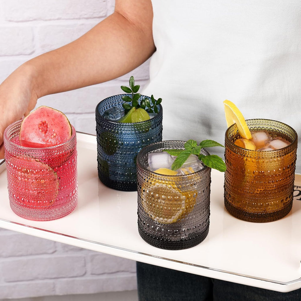 Cocktail Glasses 10 oz Hobnail Drinking Glasses Set of 6  Vintage Glassware  Textured Glass Cups Bubble Glasses Water Glasses Old Fashion Jupiter Glasses Set  clear