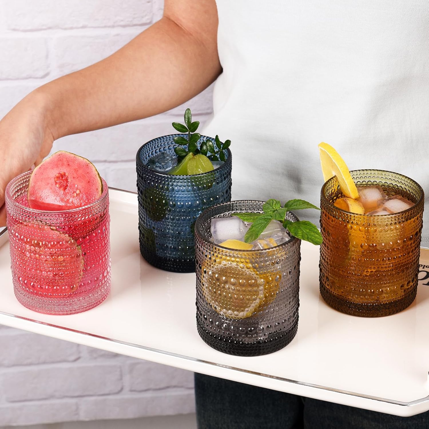 Cocktail Glasses 10 oz Hobnail Drinking Glasses Set of 6  Vintage Glassware  Textured Glass Cups Bubble Glasses Water Glasses Old Fashion Jupiter Glasses Set  clear