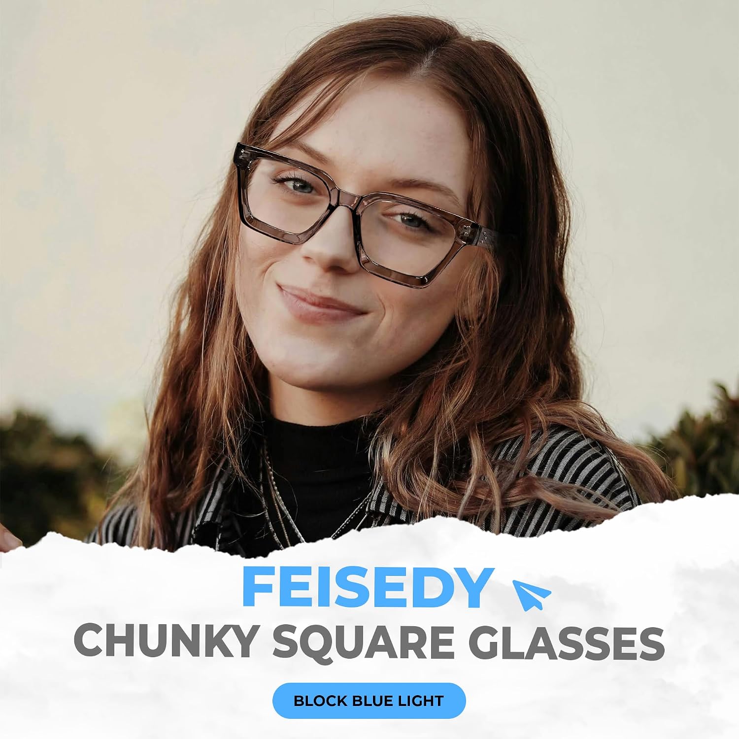FEISEDY Blue Light Blocking Glasses Women Men Chunky Square Computer Glasses B0101