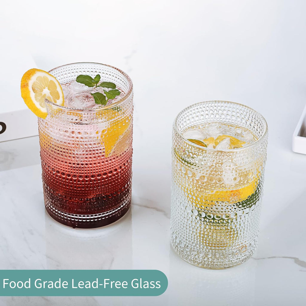 Hobnail Drinking Glasses Set of 6  16 Oz Vintage Embossed Glass Cup Kitchen Glassware Water Tumblers for Cocktails  Beer  Juice  Whiskey