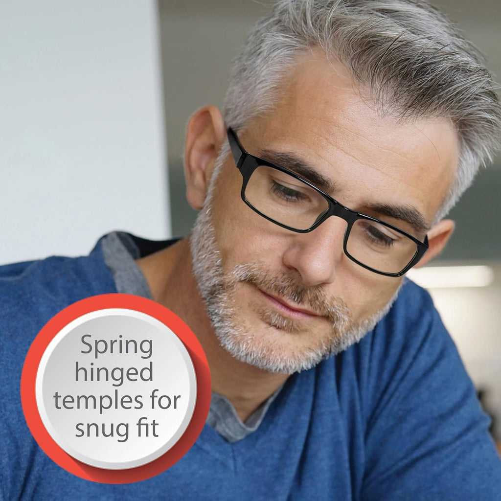 Boost Eyewear 6 Pack Reading Glasses  Traditional Black Frames  with Spring Loaded Hinges
