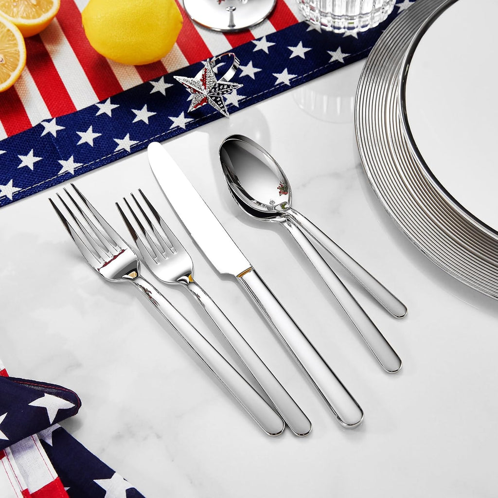 KEAWELL Premium Lucent 4-Piece 7.3 inch Forks Silverware – Mirror Polished 18/10 Stainless Steel with Modern Handle and Dishwasher Safe for Formal Meals and Gifting (4  Salad Forks)