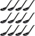 Comicfs Asian Soup Spoons 12 pieces  Large Japanese Soup Spoons  Soba Rice Pho Ramen Noodle Soup Spoon  Chinese Won Ton Soup Spoon  Hook Style (Black)